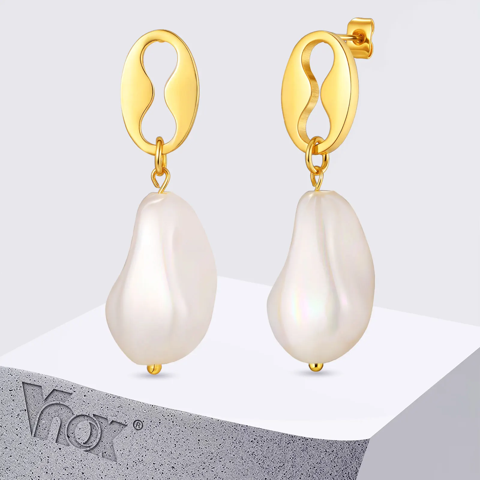 

Vnox Irregular Pearl Drop Earrings For Women, Stainless Steel Ear Needles Piercing Earrings, Cartilage Jewelry