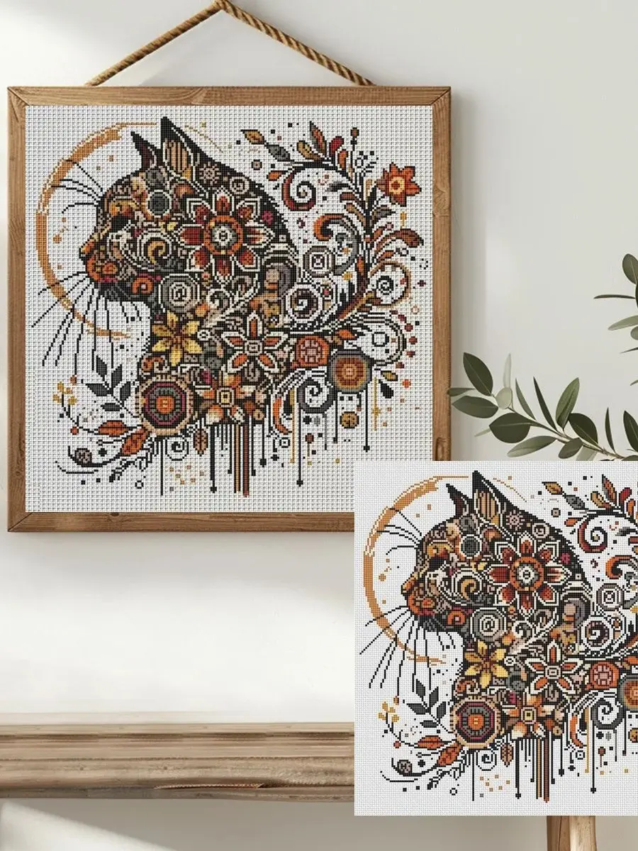 1 Stück 40x40 cm/15,74 Zoll Katzen-Motiv Kreuzstich-Set DIY-Kit 11CT/14CT DIY-Stickerei-Set DIY-Kreuzstich-Set Wandbild – Detail 1