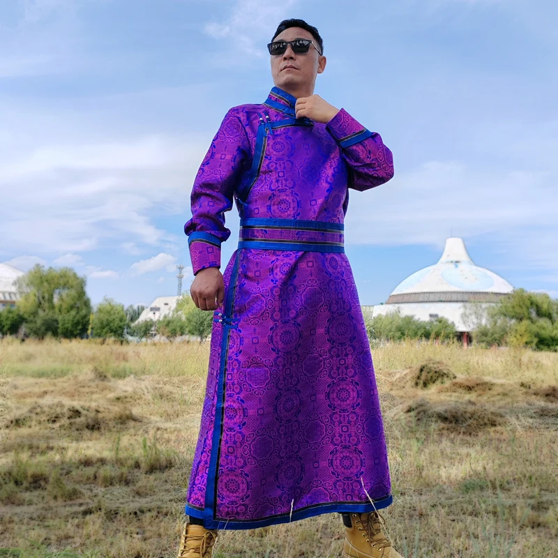 Men's Mongolian Clothing Ethnic Singing Performance Dance Robe Purple Mongolia Trend Daily Life Outfit Festival Holidays Gown