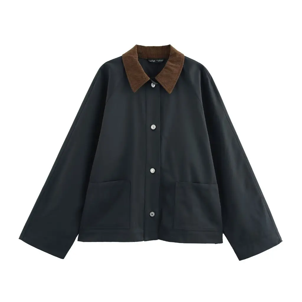 

European And American Fashion Breast Corduroy Leather Jacket Women's Spring New B481880