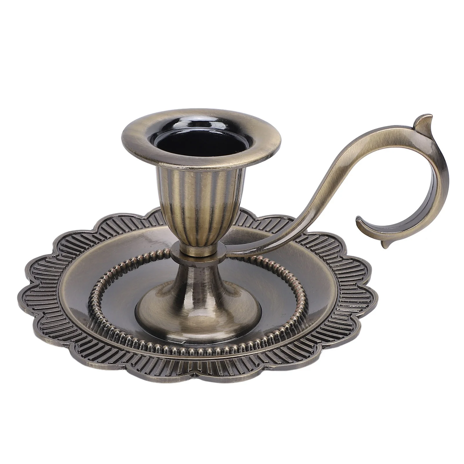 Retro Handheld Candlestick Holder Vintage Handle Stand Zinc Alloy European Style Table Candlelight Stand Home Decoration