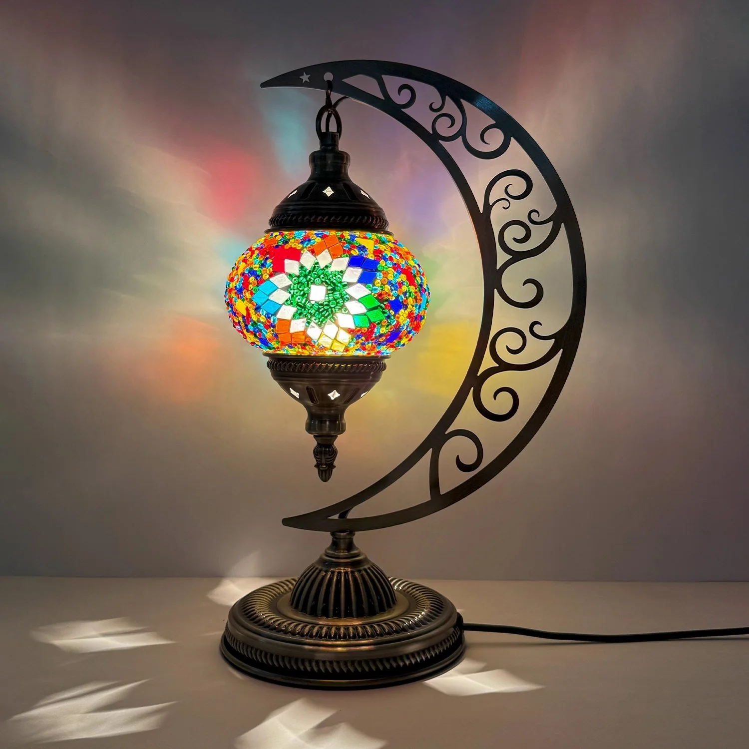 Mosaic Moon Table Lamp Vintage Art Deco Handcrafted Lamparas De Mesa Mosaic Glass Bed Light Lamparas Con Mosaicos Night Lights