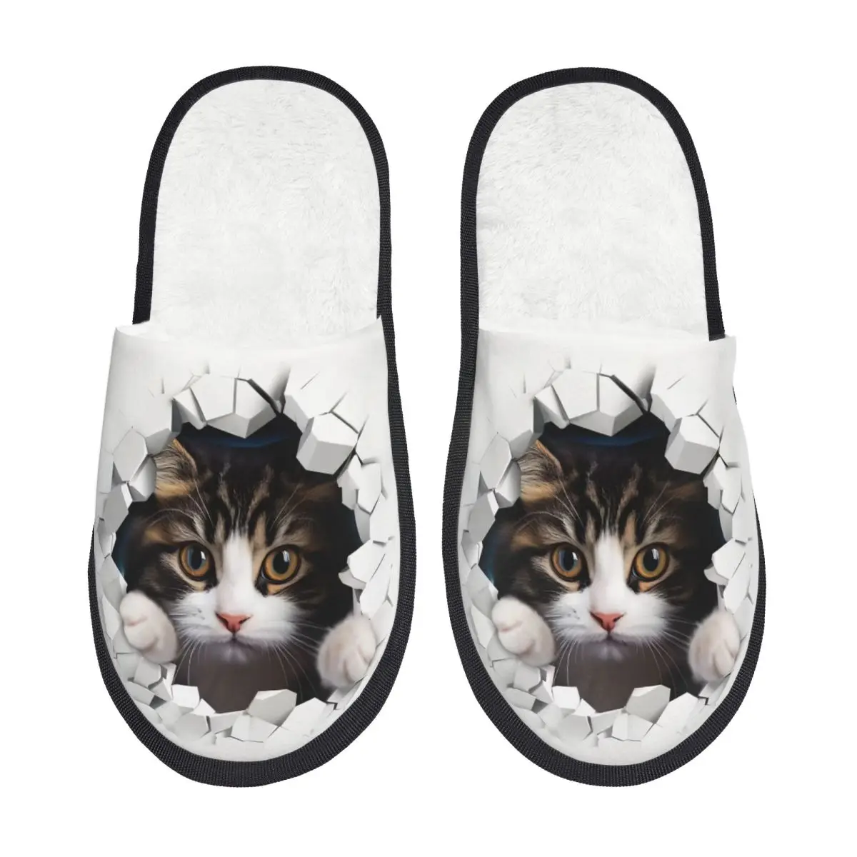 Custom Cute Cat House Slippers Women Comfy Memory Foam Slip On Bedroom Slipper Shoes