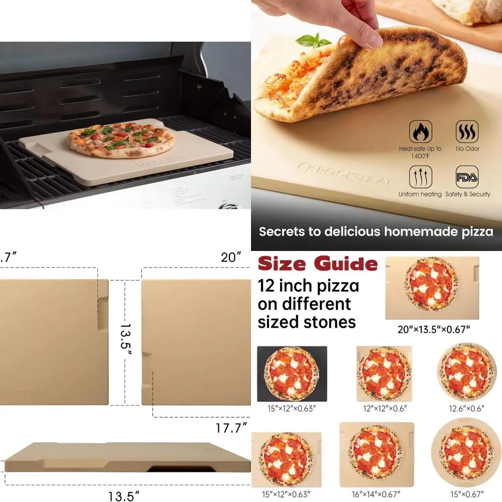 

Rectangular Pizza Stone, 20x13.5 for Oven, Grill, BBQ, Baking Stone for Pizza and Bread with 4 Built-in Handles