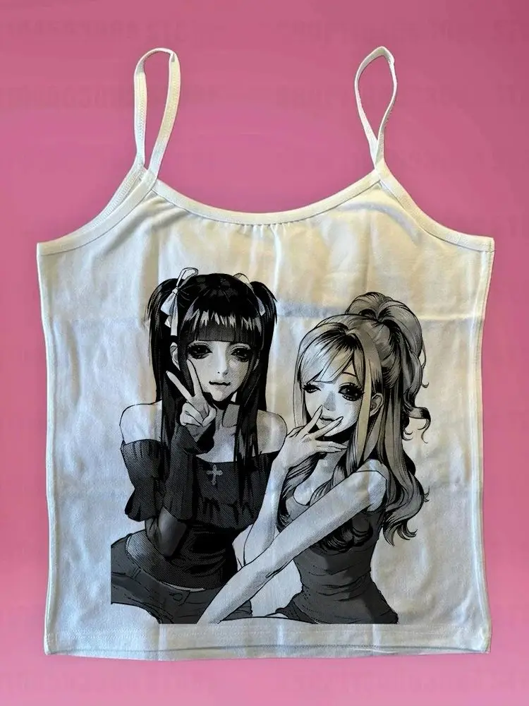 Y2k Esthetische Zoete Sexy Crop Tops Vrouwen Mouwloze Casual Cartoon Print Tanks Harajuku Alle Match Cropped Grunge Emo Meisjes Camis