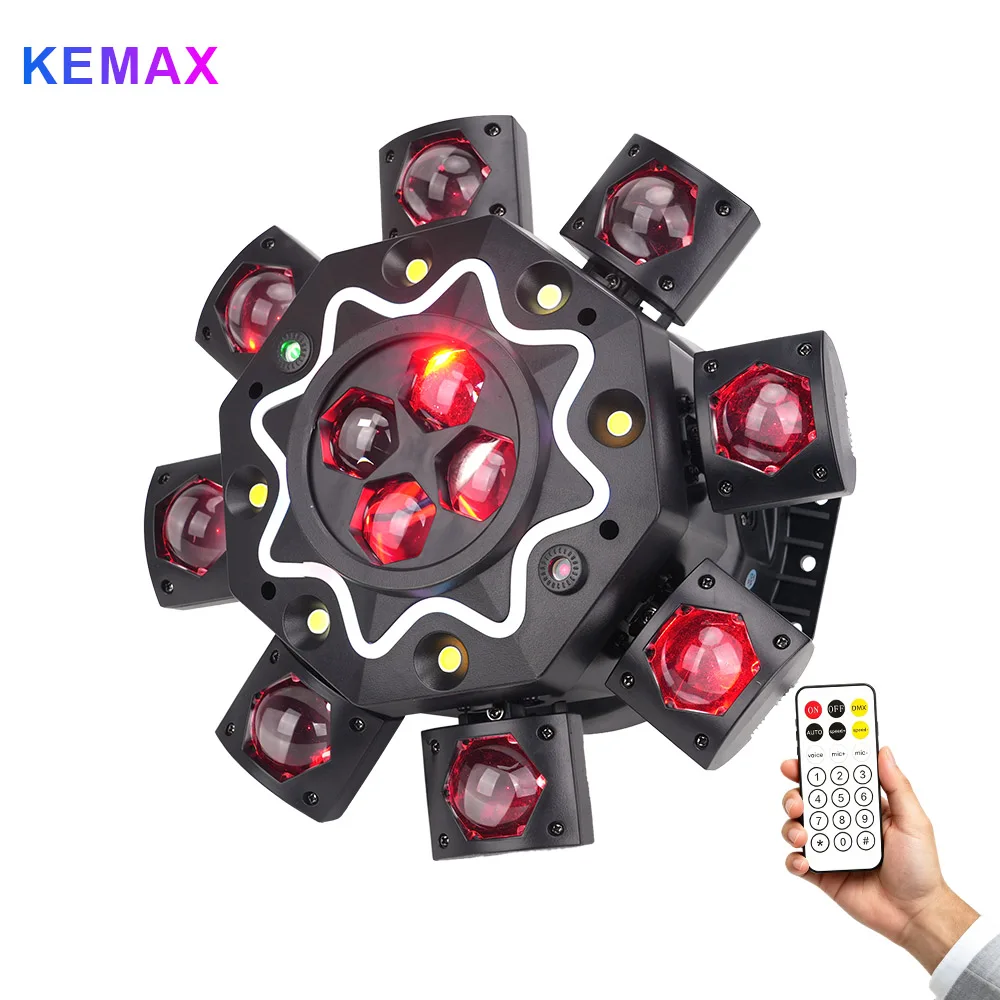 200W Disco Party Lights 8 Arm Moving Head DJ Lights RGBW LED DMX512 Sound Activated Beam Stage Light for Events Wedding Club