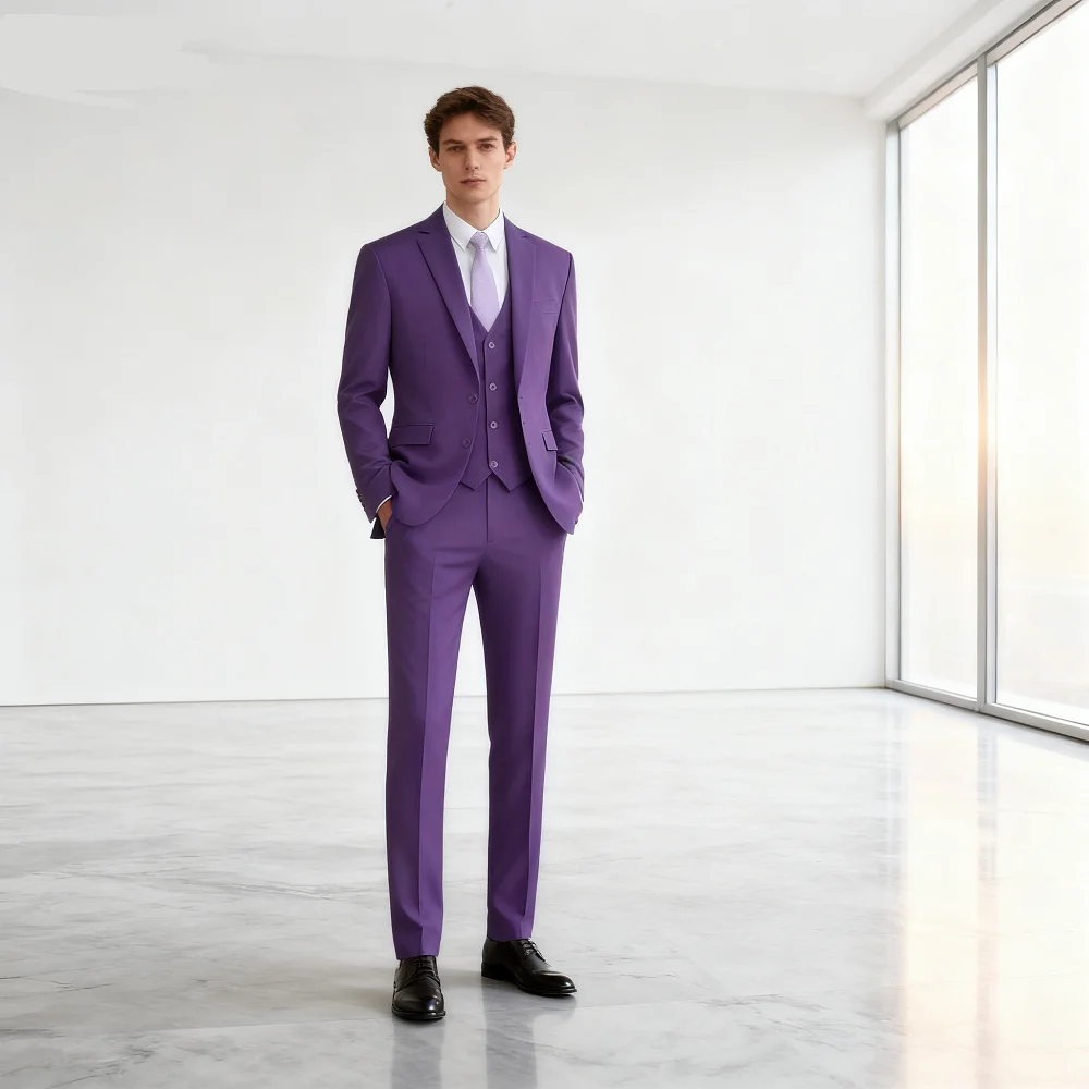 

Slim Fit 3 Piece Formal Mens Suit Pink/Blue Groomsmen Tuxedo Set Business Prom Jacket Blazer Vest Pants for Men