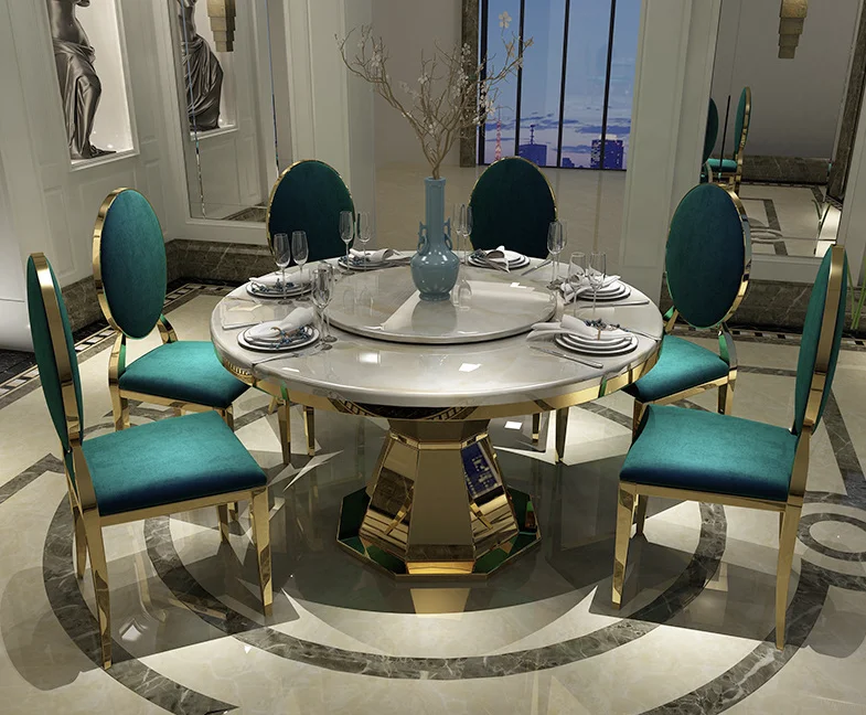 Luxury Dining Table Marble top with golden/sliver Stainless Steel leg and chair Dining Table Set