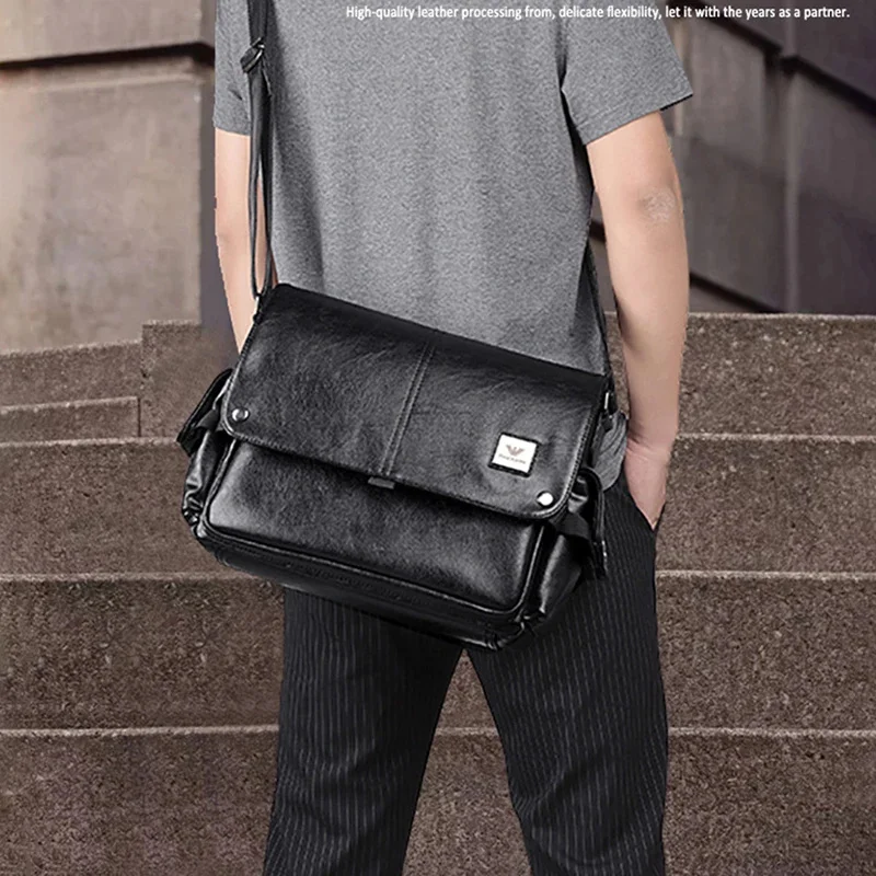 PU Leather Messenger Bag for Man Shoulder Crossbody Briefcase Office Executive Business Bolsas Casual Side Vintage Husband