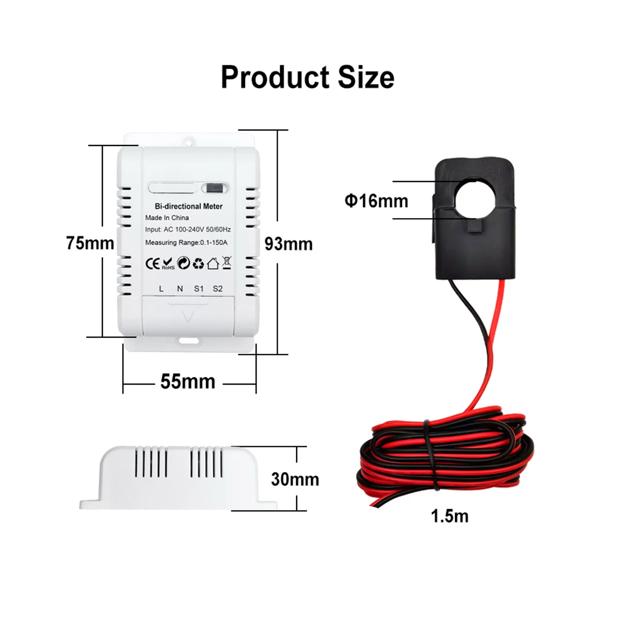 Solar PV Bidirectional Two Way ZigBee Energy Meter with Clamp Current Sensor Tuya KWh Monitor Automation 110V 240VAC