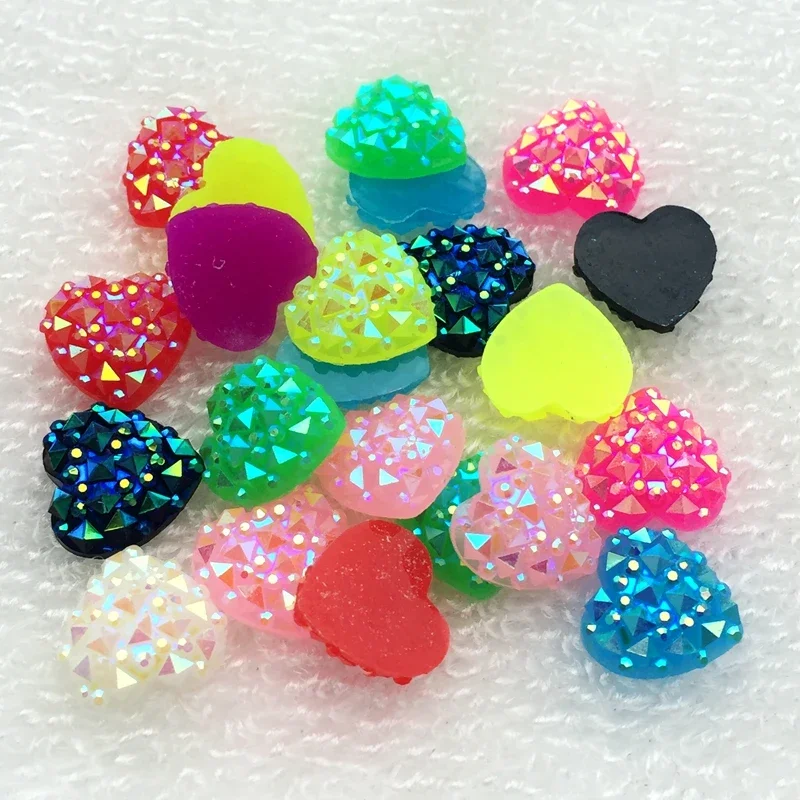 12mm AB resin Heart Shape Decoration Rhinestone Stickers Flatback Stones Applique Non Hotfix Strass For Clothes 80pcs -HA90