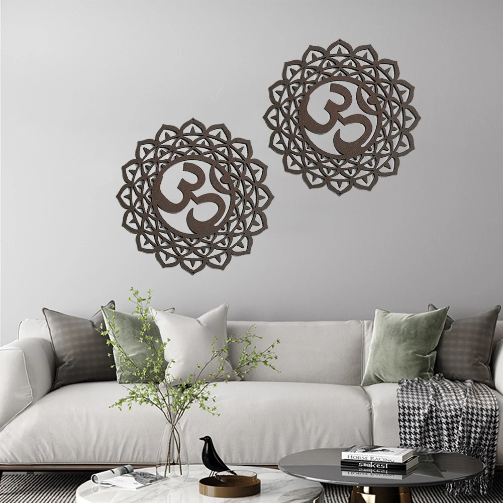 Wooden Mandala Wall Art Sculpture Hanging Om Symbol Board Spiritual Yoga Meditation Mat Coaster Home Decor Nordic Room Aesthetic