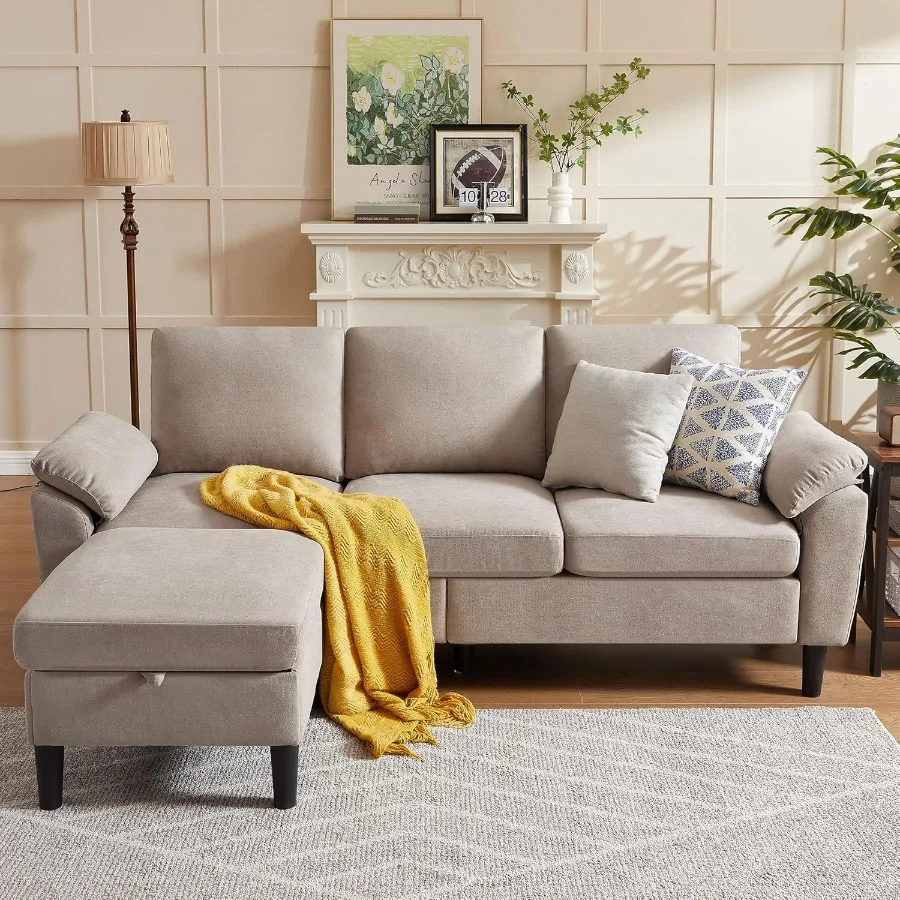 80 Convertible Sectiol Sofa Small L Shaped 3 Seat Couch with Reversible Storage Chaise Modern Polyester Fabric Sofa Couches for