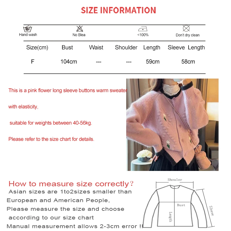 Abrini Buttons Up Knit Cardigan Embroidered Flower Sweet Sweater Coat Loose O-Neck Long Sleeve Warm Jacket Autumn Winter Sweater