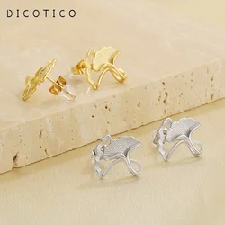 Ginkgo Leaf Stainless Steel Earrings For Women Girl Fashion Modern Ear Stud Gold Silver Color Elegant Wedding Party Jewelry