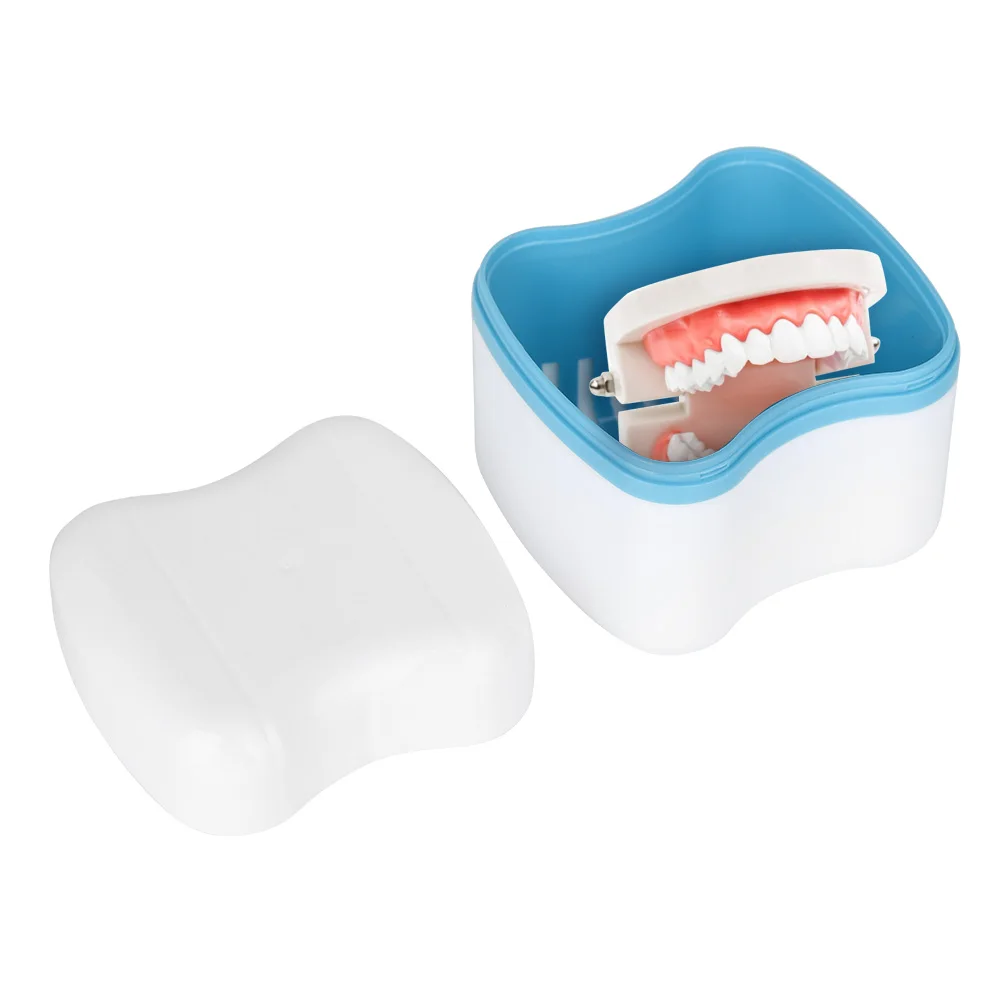 Portable Small Water-Resistant Denture False Teeth Store Cleaning Storage Case With Filter Screen Container Dental Appliance Box