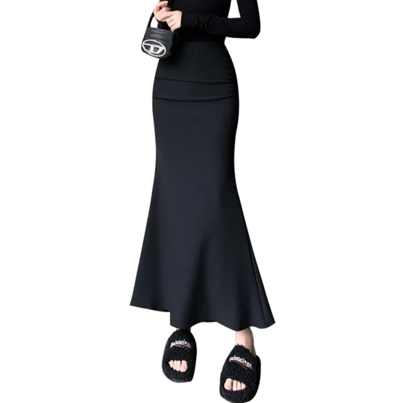 

High Waist Solid Color A- Line Skirt Women's Fashionable Versatile Slimming Fish Tail Skirt Korean Style Summer New