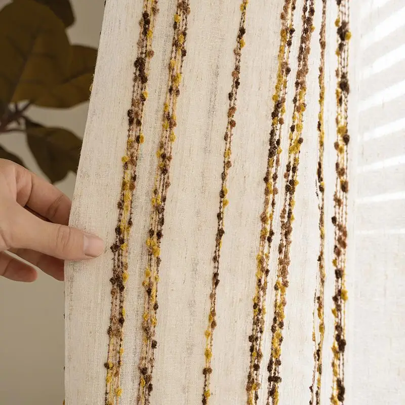 

French Linen Striped hemp dot Sheer Curtains For Luxury Living Room, Linen Tulle Curtains For Bedroom Balconies, Window Curtains