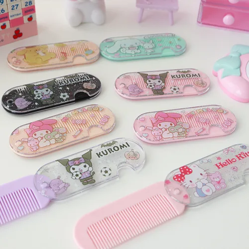 산리오 미니 캐리 빗, 애니메이션 헬로 키티, 마이 멜로디, 쿠로미, 시나모롤 만화, 귀여운 플라스틱 헤어 스트레이트닝 빗, 소녀 선물 