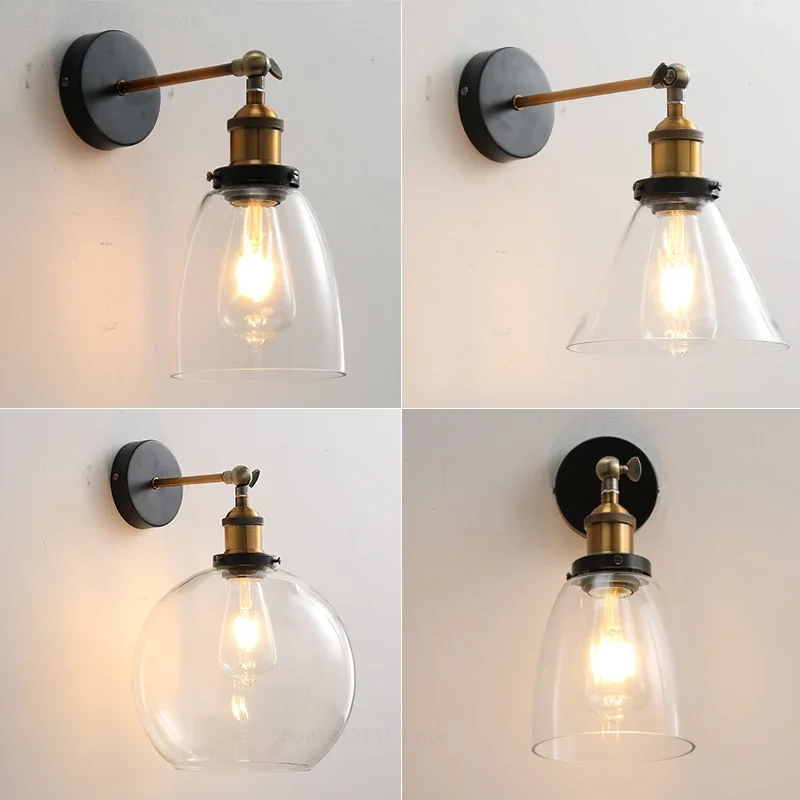 

Vintage Metal Glass Wall Lamps LED Wall Lights for Home Living Room Decoration Bedroom Light Fixtures Retro Industrial Luminaire