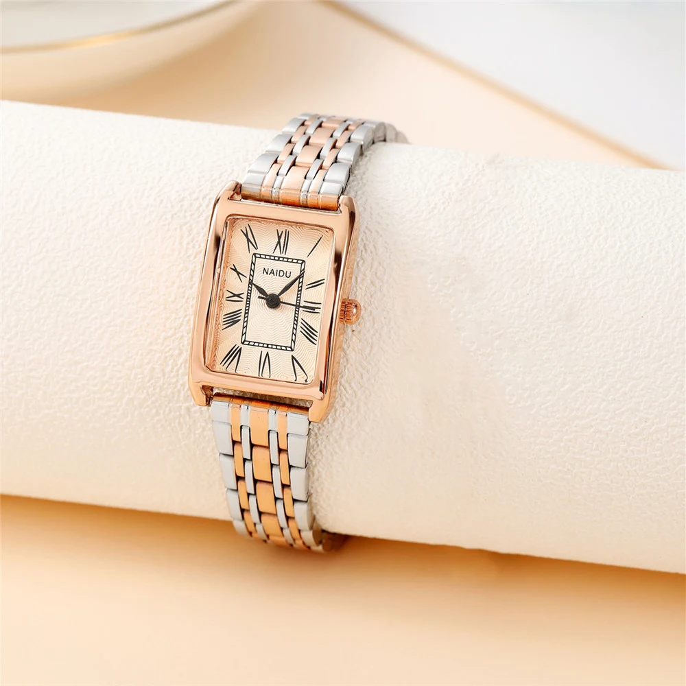 fashion elegant rectangle dial steel band women quartz watch