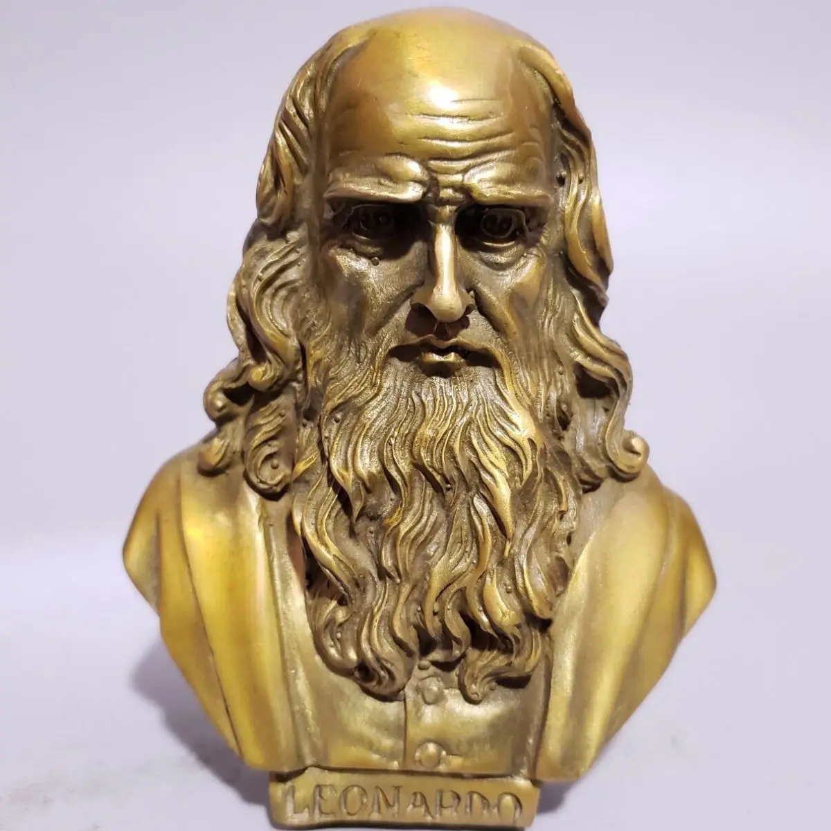Figurita de dibujo de dinero Leonardo Da Vinci de cobre, modelo Vintage, escultura de latón, decoración artesanal, regalo