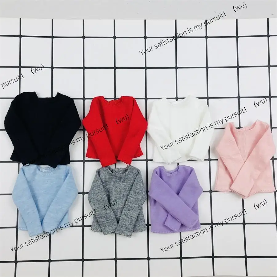 Handmade Pure Color Long Sleeve T-Shirt Black/White/Pink/Red/Blue/Gray/Violet Casual Shirt for Blyth Licca 1/6 Dolls Clothes