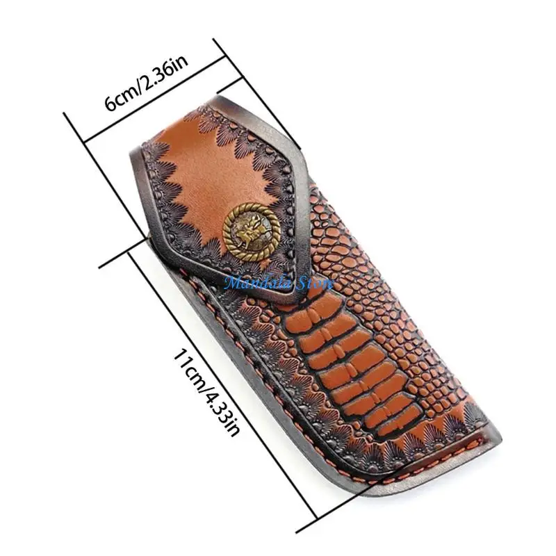 U2JC Rugged Leather Folding Cutter Sheath Reinforced Stitching Wear Resistant Belt Loop Protective Sleeve For Tactics Gear