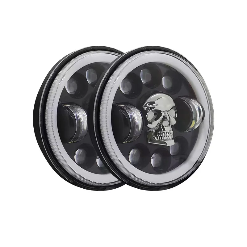 Pop Night Knight Motorcycle 5.75 Inch LED Headlight For Harley Touring Sportster 883 XL883 Street DRL Projector Round Skull Head