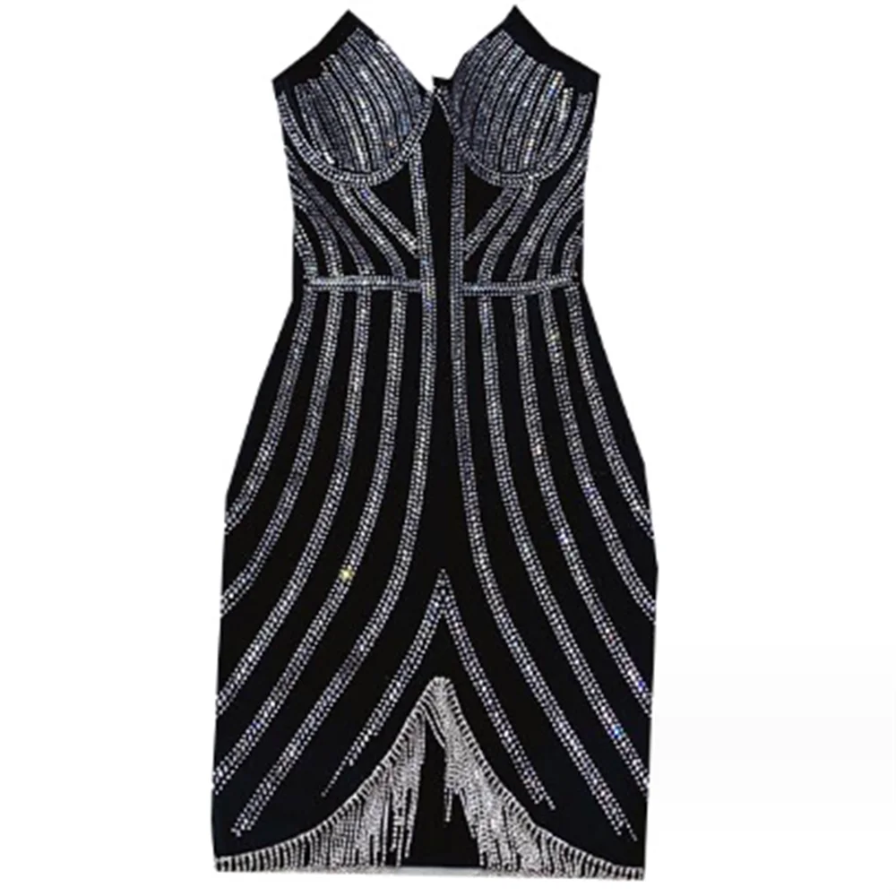 

Strapless Breast dress women diamond tassel fashion party dress