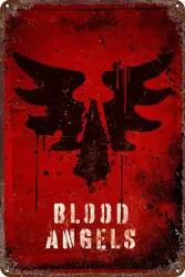 Blood Angels Emblem Metal Tin Sign Poster Game Decor for Living Room Cafe Decorative Sign for Wall 12x8Inches