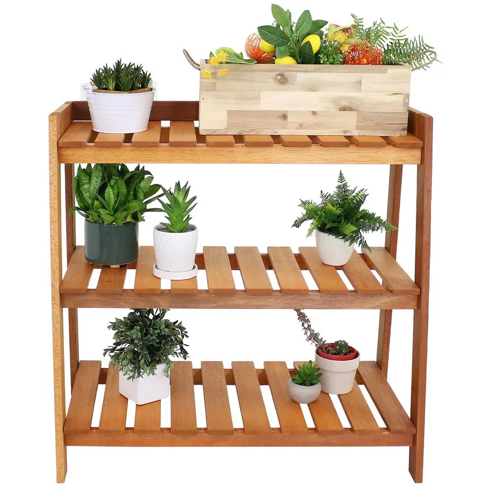 Outdoor Meranti Wood 3Tiered Garden Shelf with Teak Oil Finish