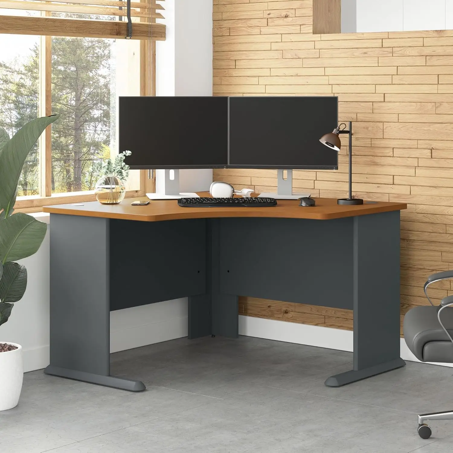 Series A Corner Desk, 48W, Natural Cherry and Slate