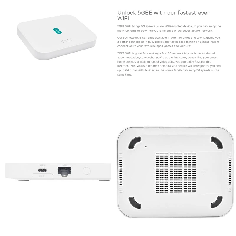 5GEE WiFi 5G Mobile Broadband Device Wireless Modem Router With Sim Card WiFi Hotspot Connected Up To 64 Users