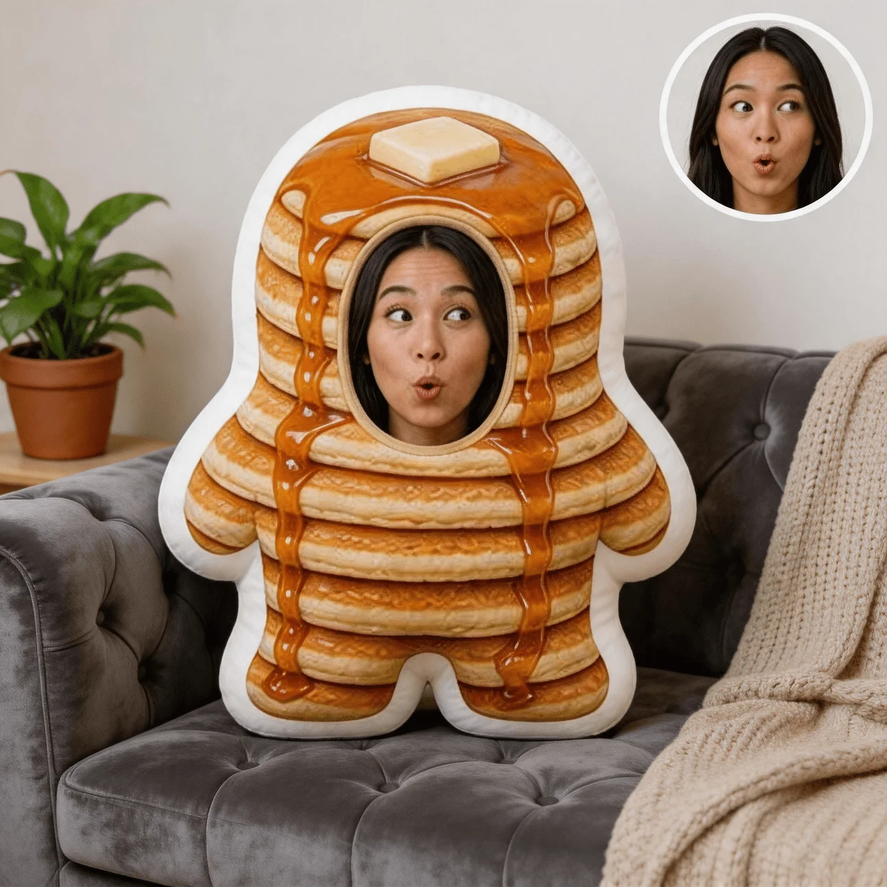 Custom Personalized Photo Face Pillow, Funny Pancake Character Custom Shaped Decorative Cushion with Double-Sided Printing, 60CM