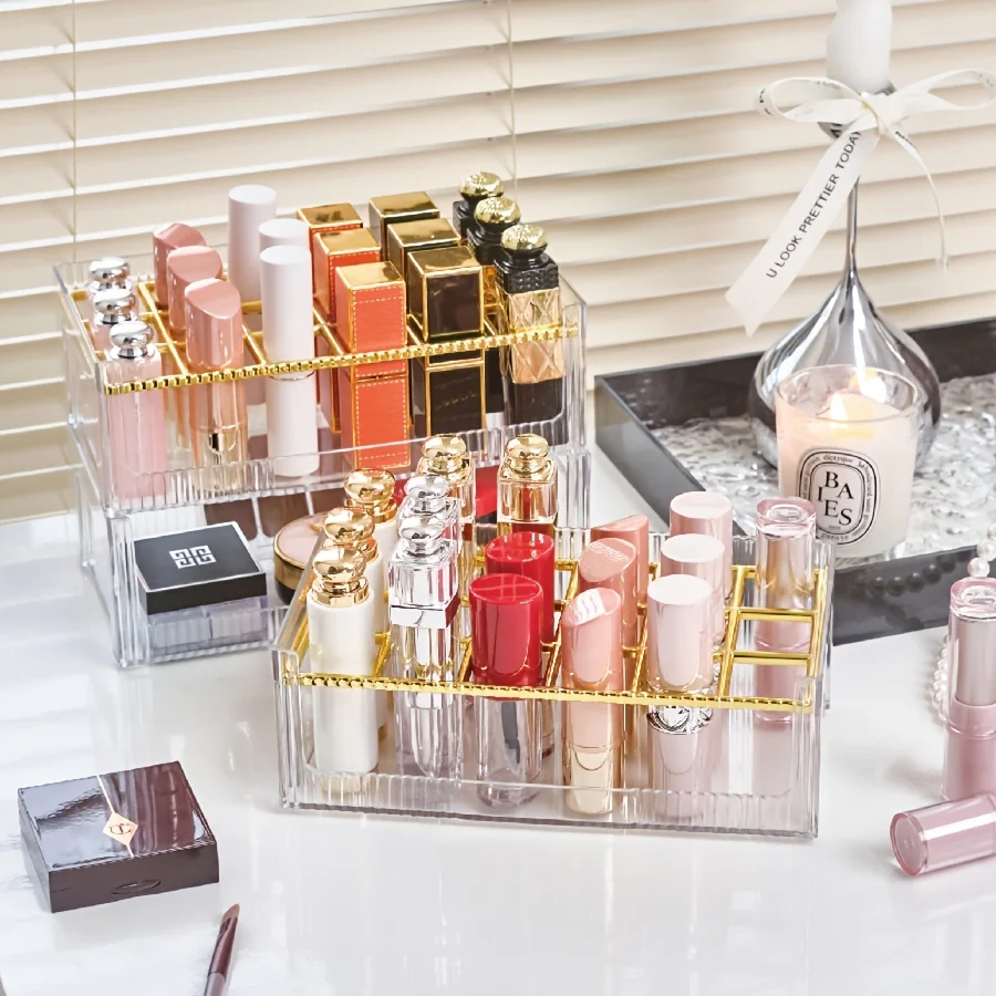 

1PCS Transparent Lipstick Organizer, Makeup Brush Storage Tray, Compartment Organizer, 18 Slot Acrylic Makeup Brush Organizer
