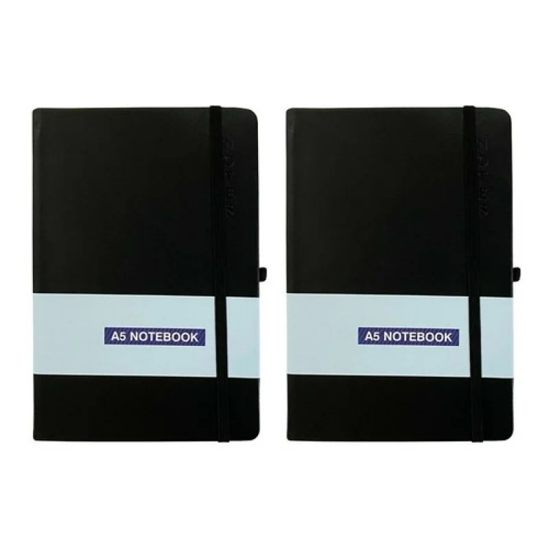 A+Ruled Notebook A5 Hardback Lined Notepad Journal Premium Notes Black Diary x 2