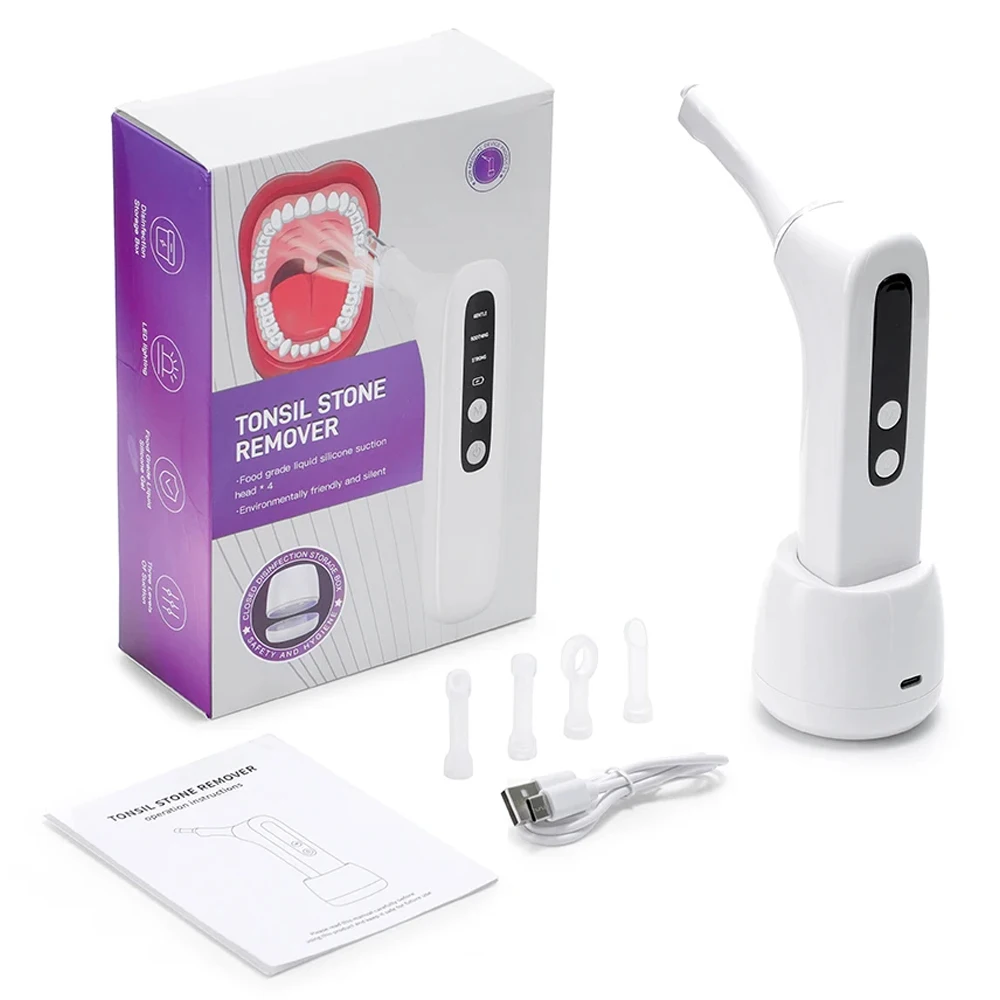 

Электрический инструмент для удаления камней из миндаля со светодиодной подсветкой, перезаряжаемый очиститель миндаля для здравоохранения, 3-уровневое всасывание для чистки рта