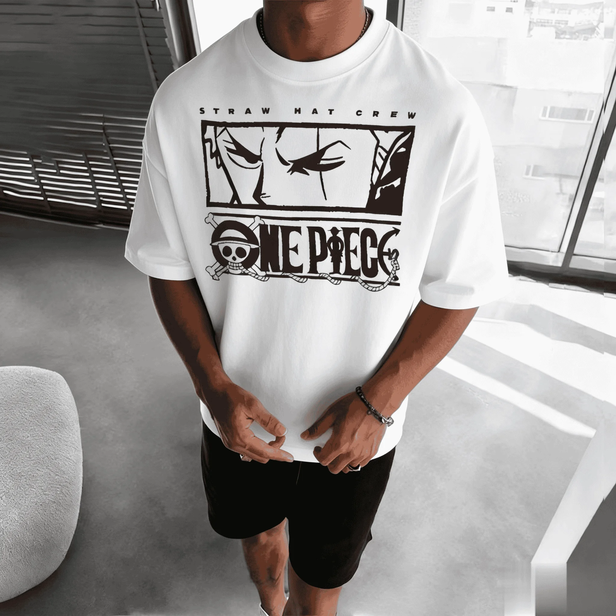 

Футболка унисекс с принтом One Piece Anime Straw Hat Crew, 2026, повседневная, свободного кроя, из чистого хлопка, для детей, для косплея