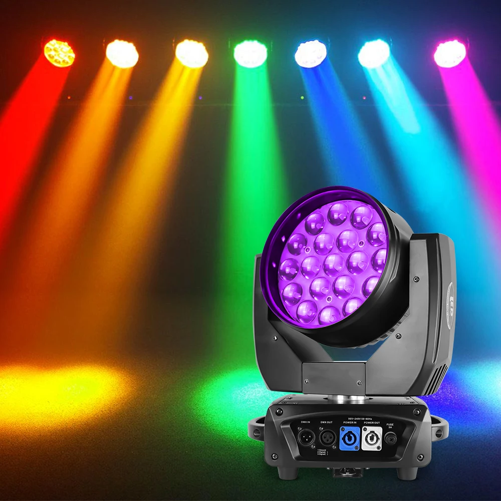 led wash zoom beam moving head light 19x15w rgbw dmx512 iluminacao profissional efeito de palco para dj disco party bar boate 01