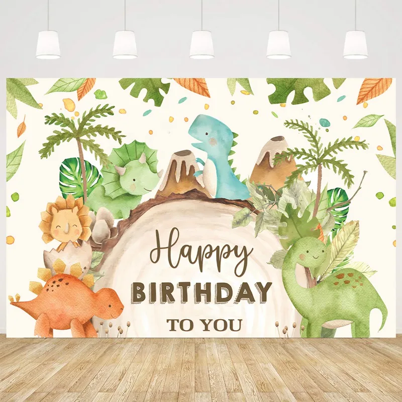 Dinosaur Birthday Backdrop Safari Jungle Forest Happy Birthday Party Animal Cartoon Kids Photo Background Banner Decorations