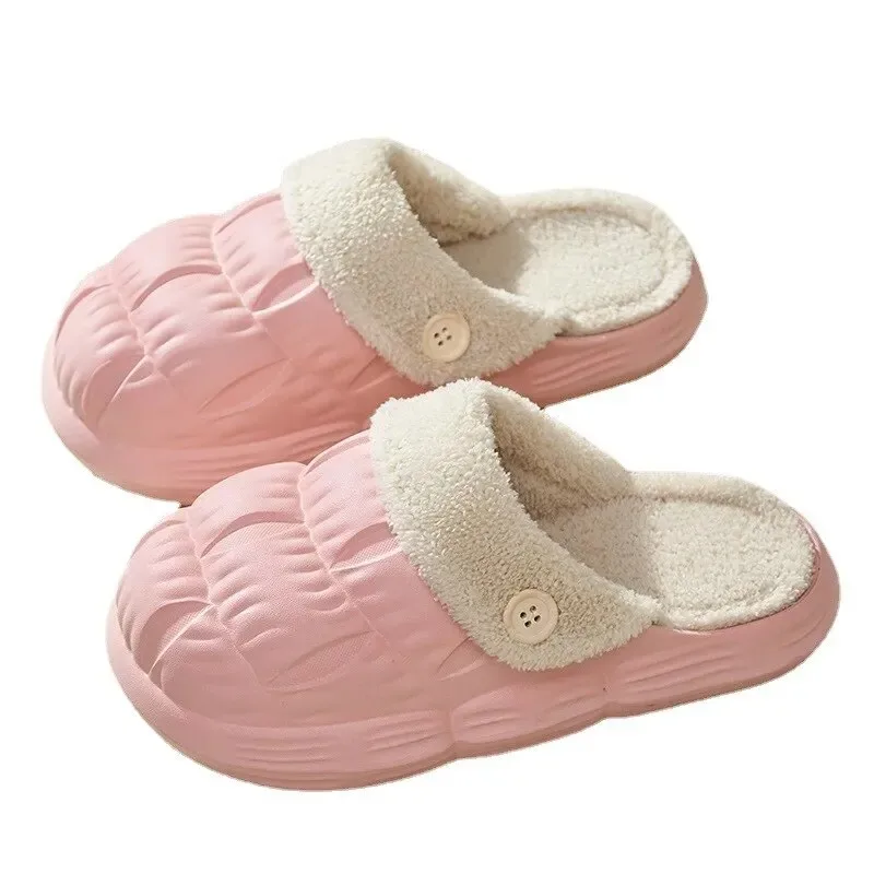 Inverno quente à prova dwaterproof água chinelos femininos dos desenhos animados sapatos peludos sola antiderrapante de pelúcia casa sapatos de algodão interior ao ar livre slides de salto grosso