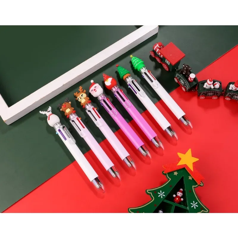 12Pcs Christmas creative novelty six-color ballpoint pen, student holiday stationery gifts office supplies