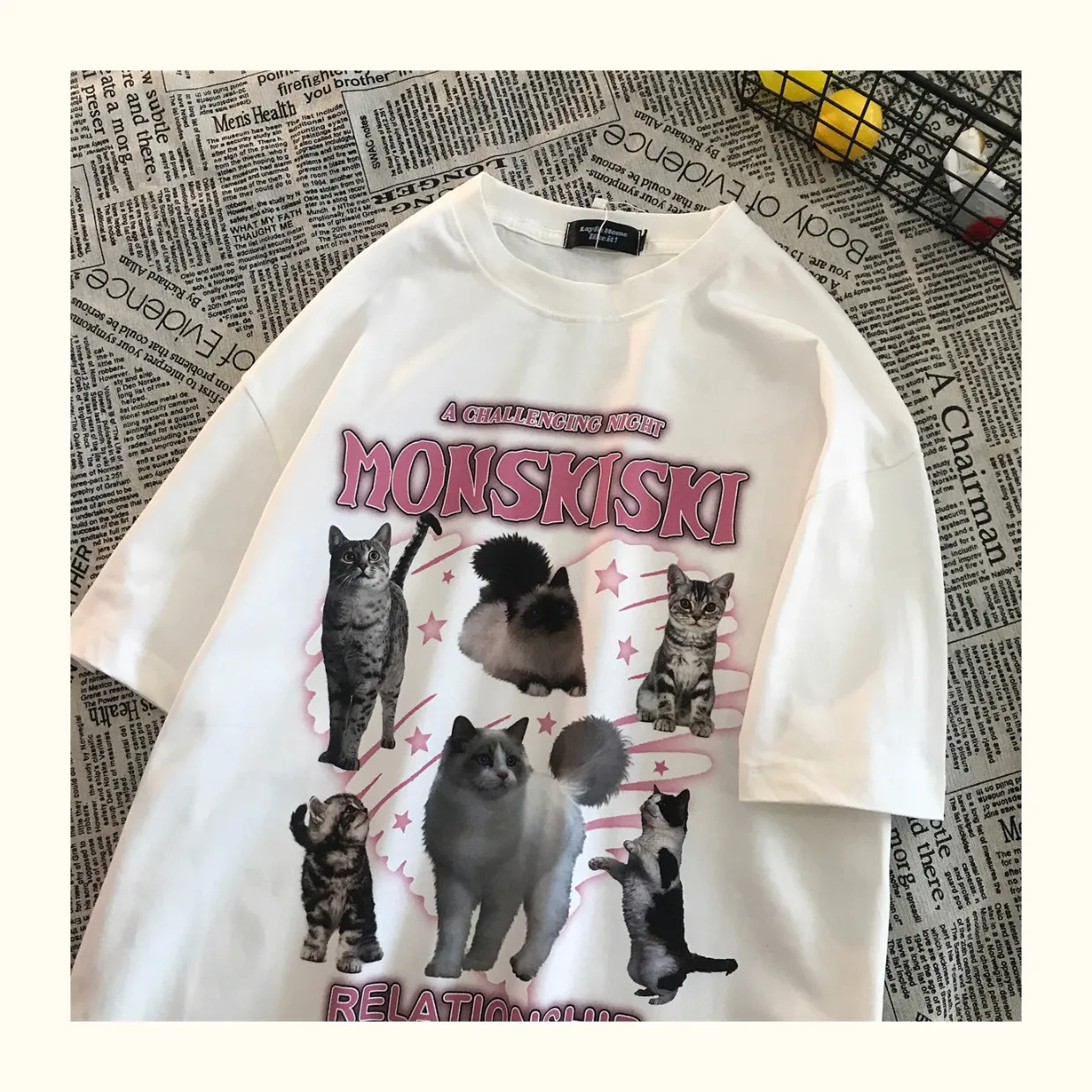 Japanese Cute Short-sleeved T-shirt Korean Fashion Women Cartoon Design Cat Peplum Tops Clothing Streetwear Harajuku Girls Tees