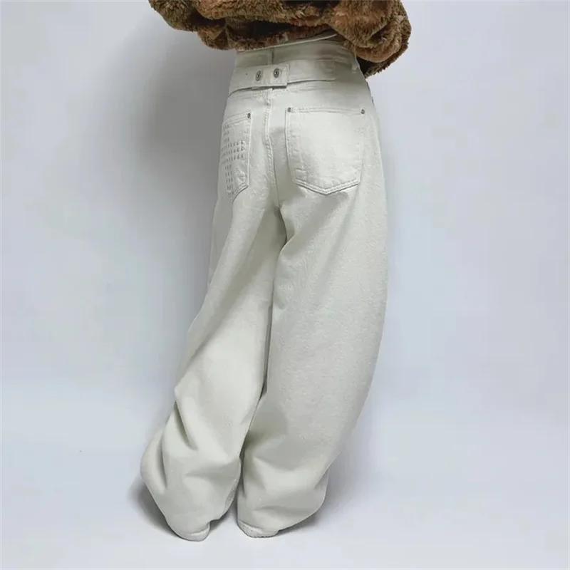 Casual Loose Wide Leg Jeans High Waist Cotton Denim Pure Color Rivet Cross Blade Casual Pants for Women Spring Summer Autumn ...