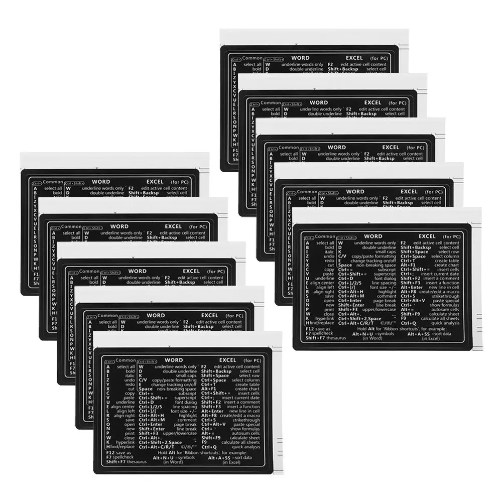 

10pcs Keyboard Shortcut Laminated Vinyl Removable For Laptops Universal Short Cut Decals Computer Stickers Laptop Guide Sheet