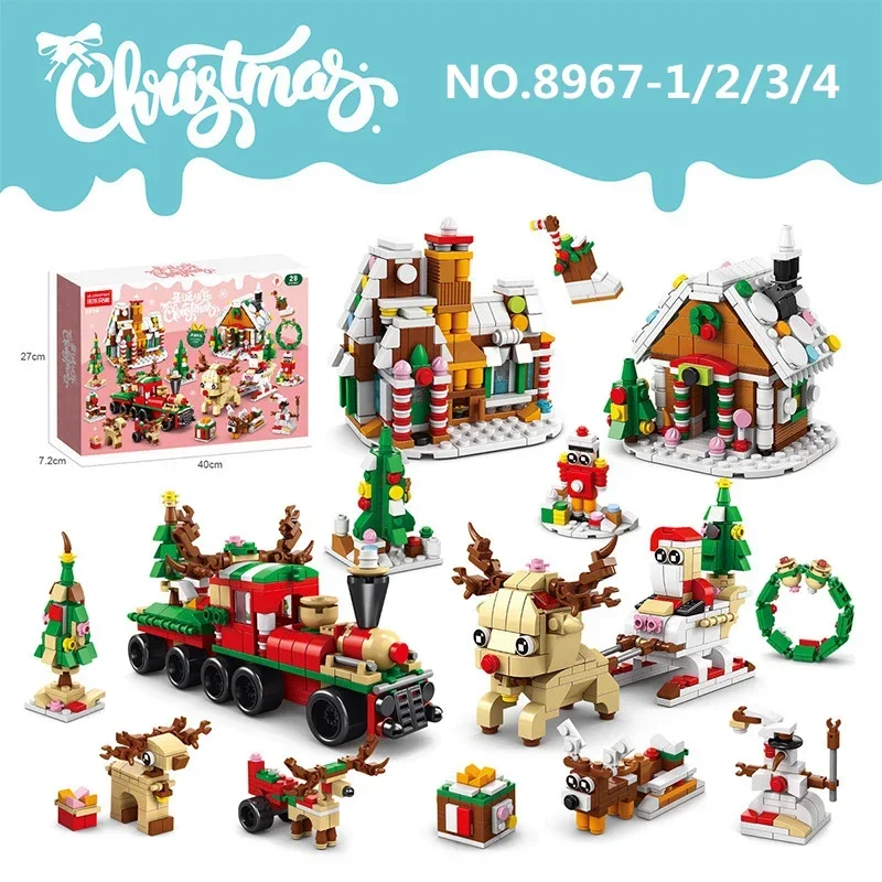 อัพเกรดคริสต์มาส Series Building Blocks ชุด Warm Light Creative Elk Train House DIY อิฐของเล่นสําหรับเด็ก Xmas ของขวัญ