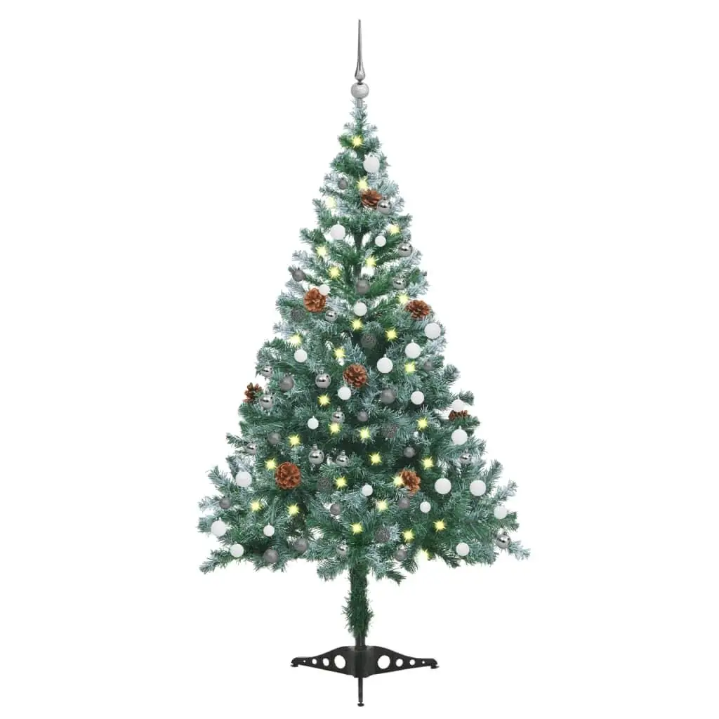

Frosted Christmas Tree with Pre-lit Lights Decorative Ball Set and Pinecones 59.1 Inch Indoor Holiday Decoration