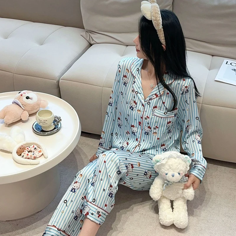 

Sanrio Cartoon Hello Kitty Girls Long Sleeve Pajamas Spring Autumn Loose Sleepwear Sets Kawaii Homewear Set Birthday Gift