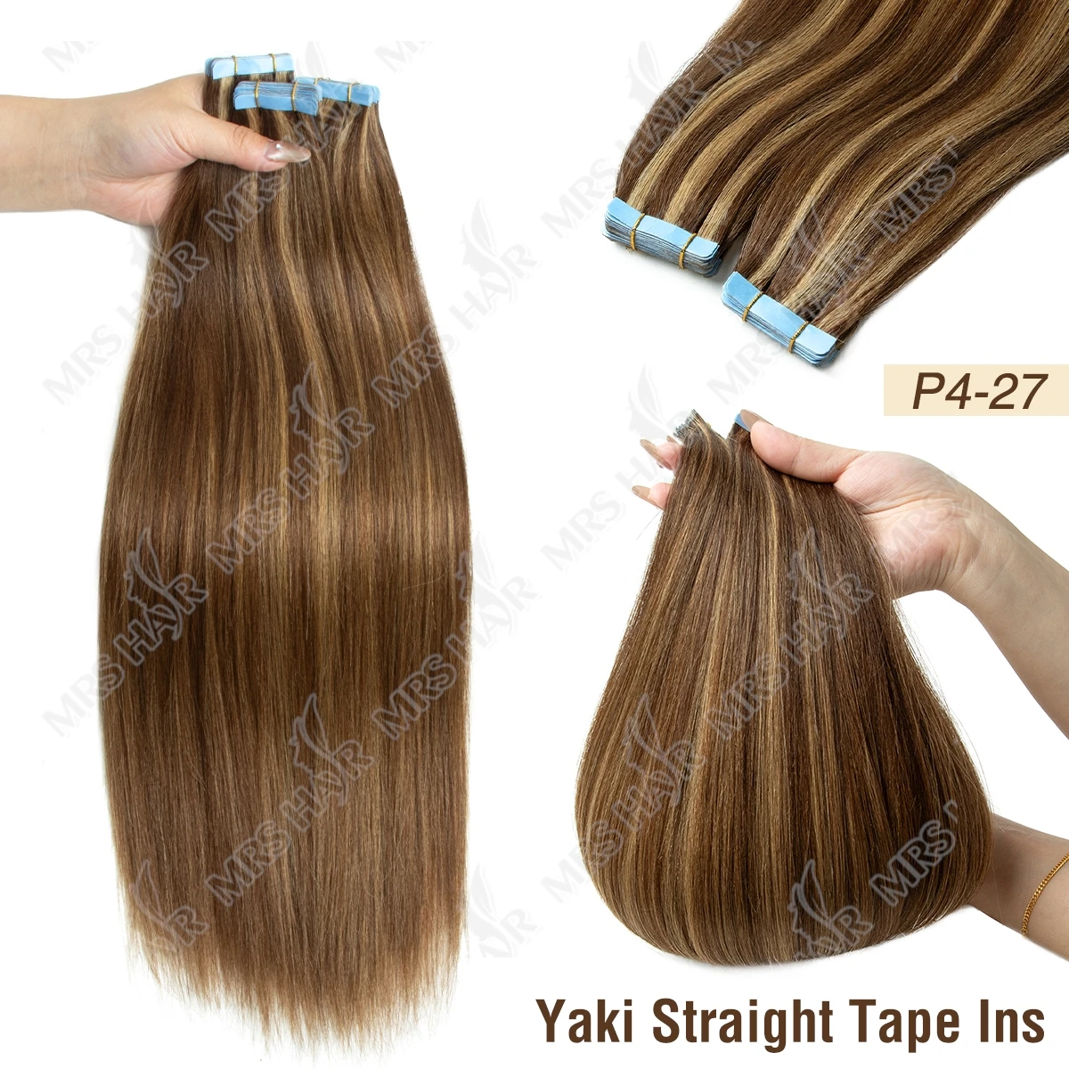P4-27 Light Yaki Tape In Hair Extensions Human Hair Cuticle Remy Tape in Extensions 14-24inch 20pcs Yaki Straight Tape Ins